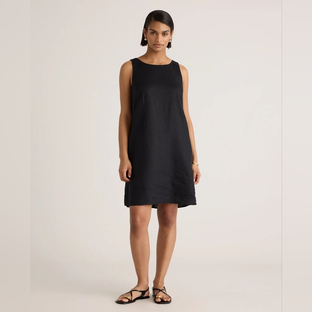 NWT Quince Black Sleeveless Swing Mini Dress, 100% Linen, Size Medium